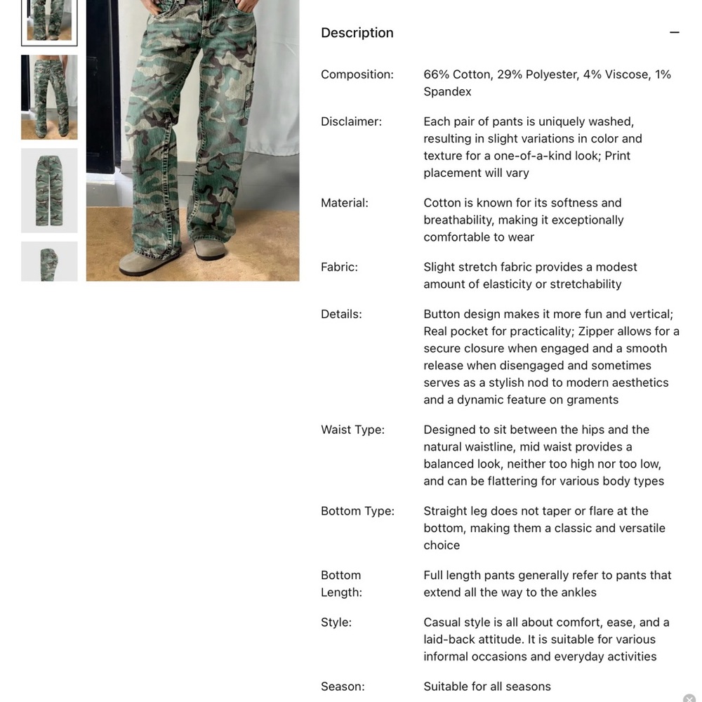 Flamingals Camo Mid Rise Straight Leg Jeans Size Large NWT - Picture 9 of 12